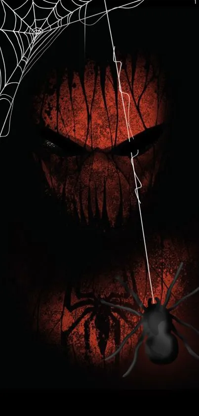 Dark spider art wallpaper with red hues and web details.