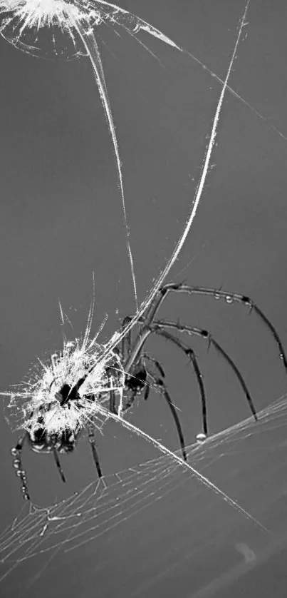 Spider on a web with dark gray background, artistic design.