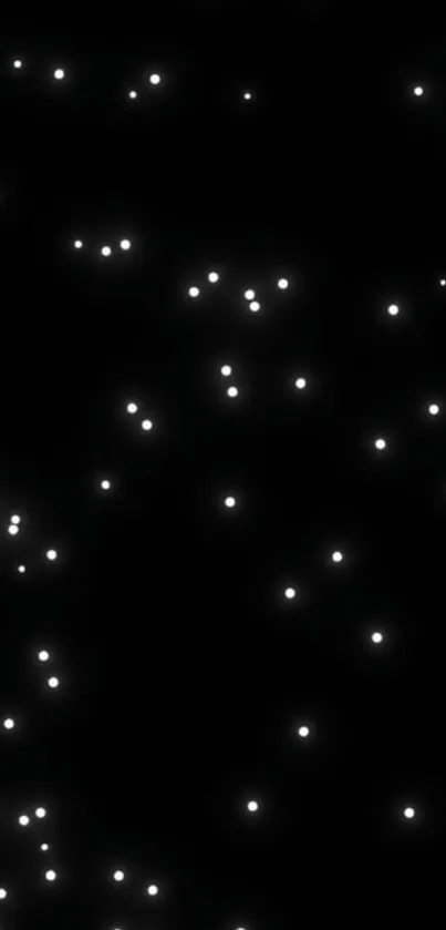 Black wallpaper with glowing white stars resembling a night sky.