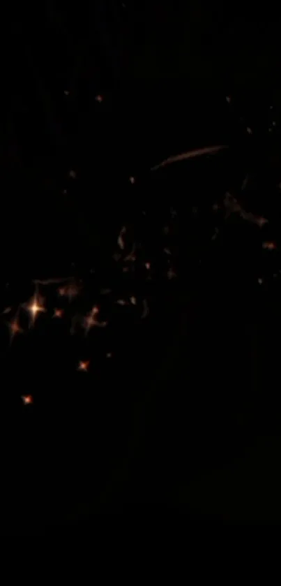 Black wallpaper with glowing stars and sparkles at night.