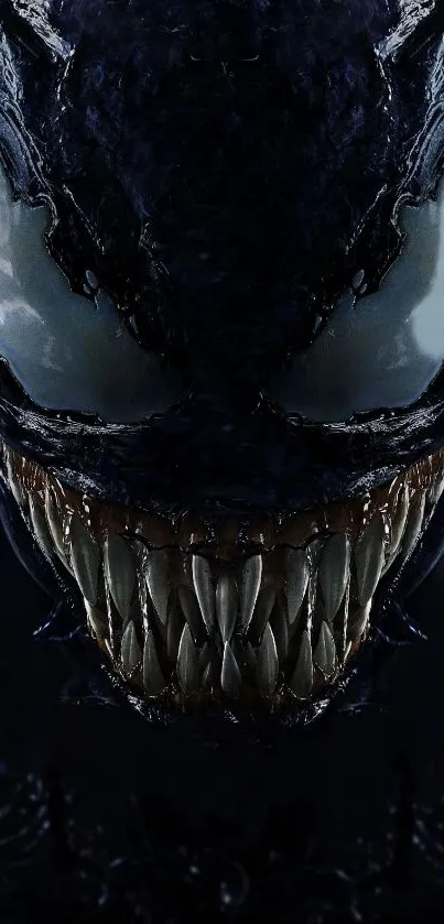 Dark symbiote with sharp teeth creating an intense and vivid mobile wallpaper.