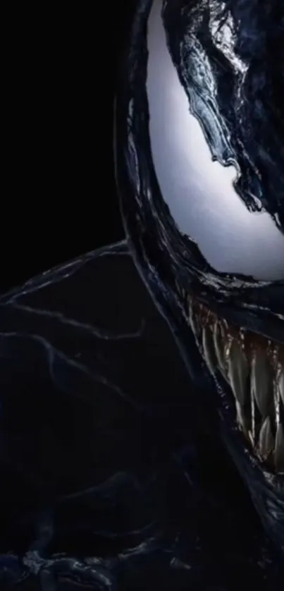 Dark symbiote with sharp teeth on black background.