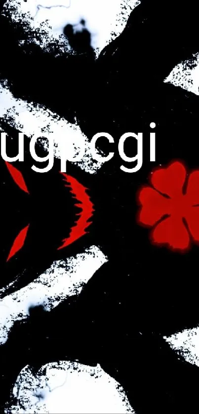 Dark anime wallpaper with red flower and silhouette.
