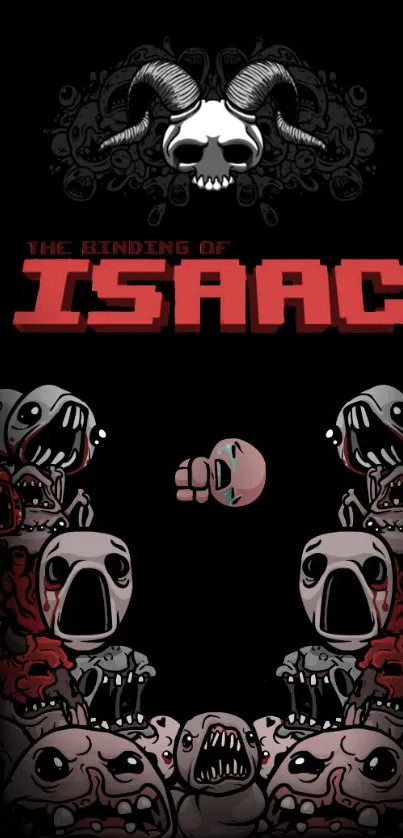 Dark themed Binding of Isaac mobile wallpaper.