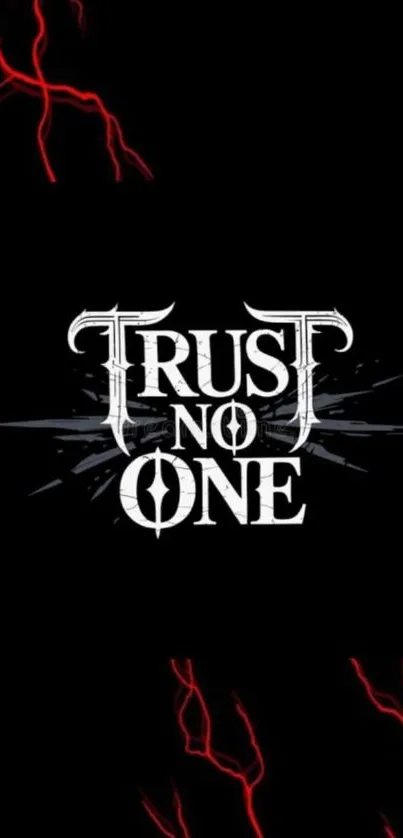 Trust No One wallpaper with dark theme and red accents.