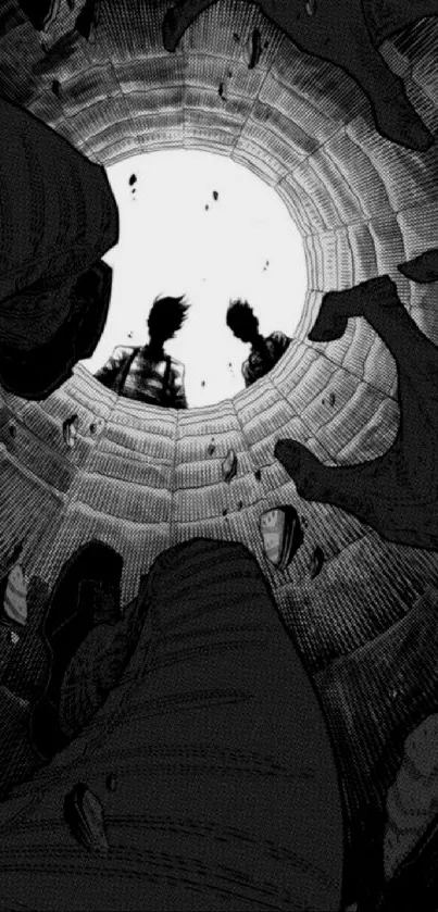 Dark anime illustration of a mysterious tunnel with shadowy figures.