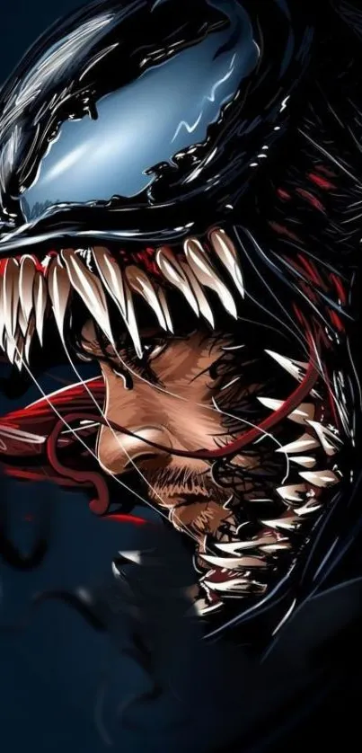 Dark Venom illustration on mobile wallpaper with sharp details and deep colors.