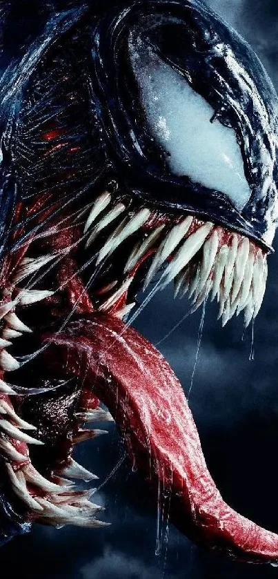 Venom-themed wallpaper with dark tones and sharp, intense details.