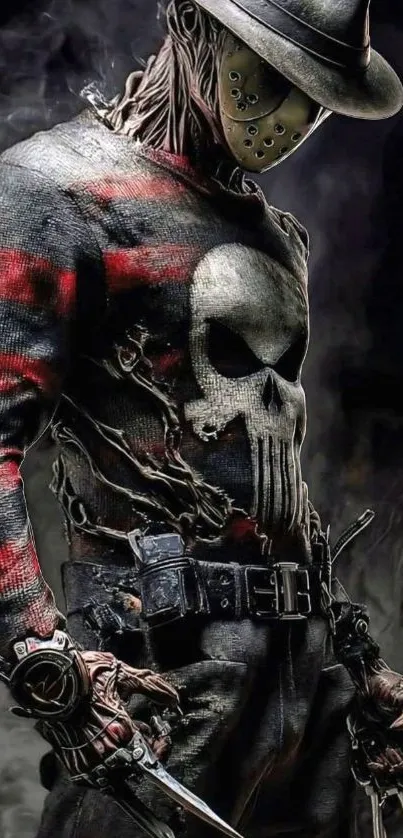 Dark vigilante warrior in graphic art wallpaper.