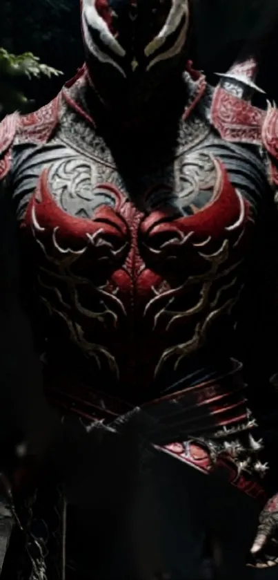 Dark warrior in detailed red armor