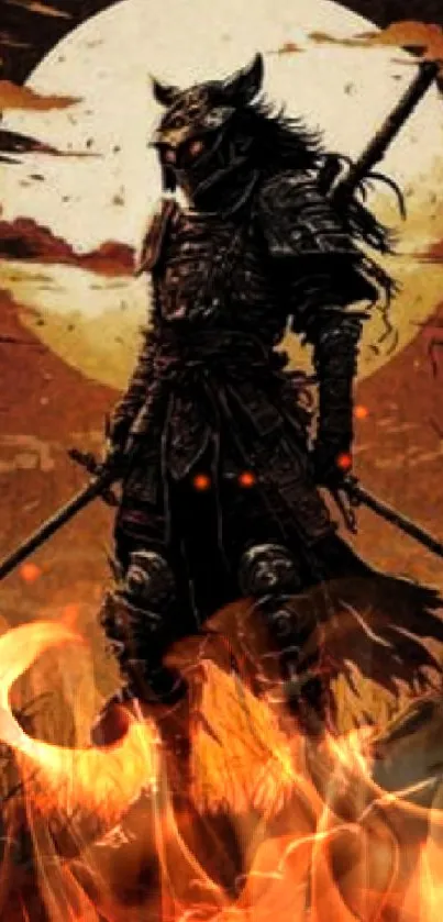 Dark-armored warrior stands against a full moon in a fantasy setting.