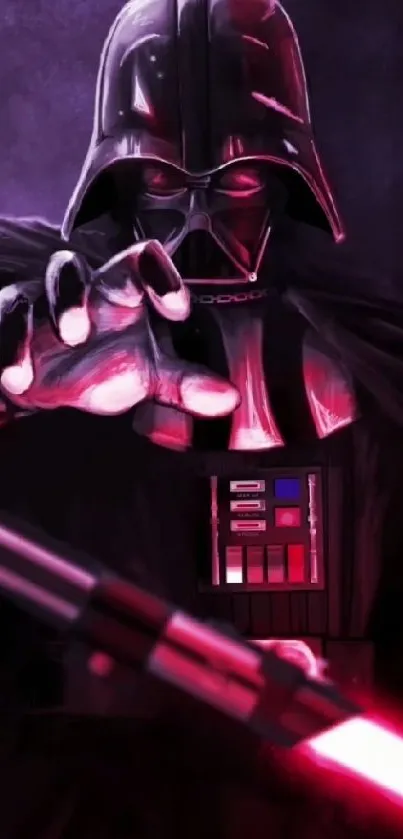 Dark warrior with glowing red lightsaber wallpaper.