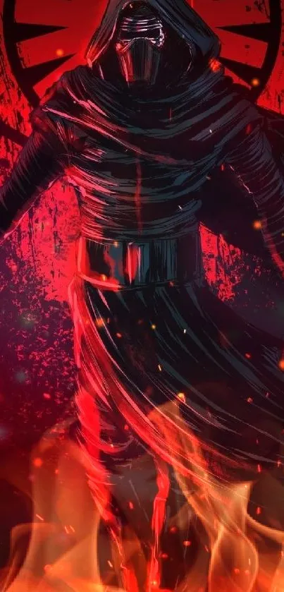 Dynamic dark warrior with red background, perfect for mobile wallpaper.