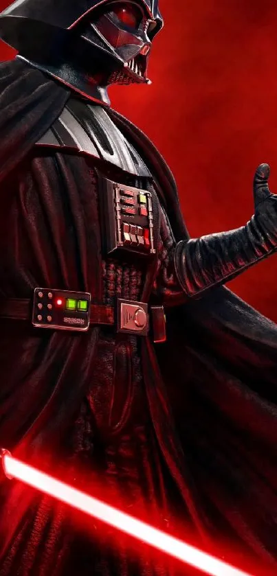 Dark warrior with a red glow, holding a lightsaber.