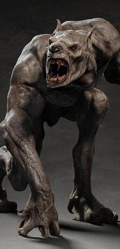 Dark fantasy werewolf monster artwork on a mobile wallpaper.