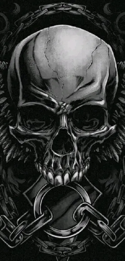 Dark winged skull with chains, perfect for mobile wallpaper.