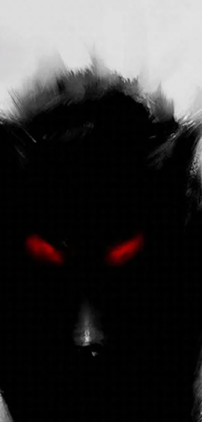 Dark wolf with red eyes mobile wallpaper showing a mysterious silhouette.