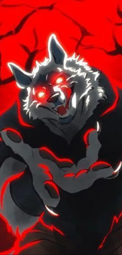 Sinister wolf with glowing red eyes wallpaper.