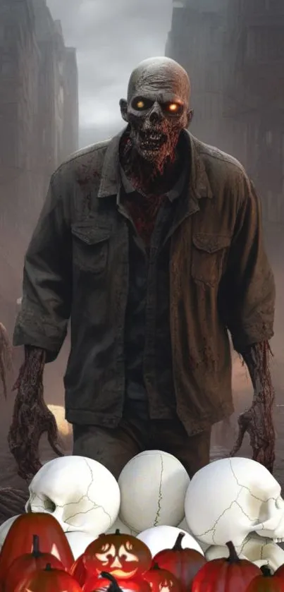 Dark city street filled with zombies at night, radiating an ominous feel.