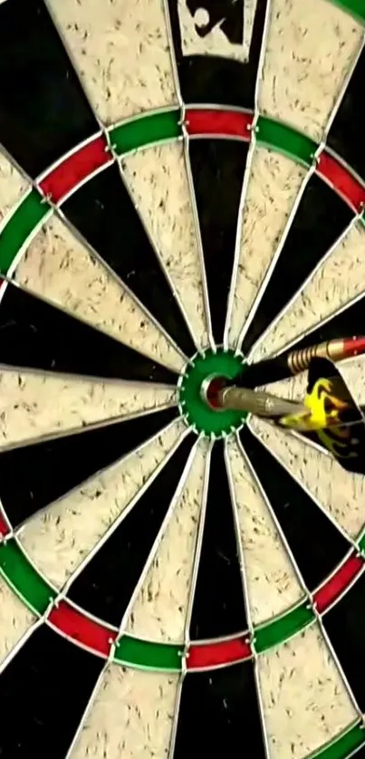 Mobile wallpaper of a dartboard with darts hitting the bullseye.