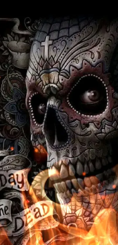 Intricate Day of the Dead skull design.