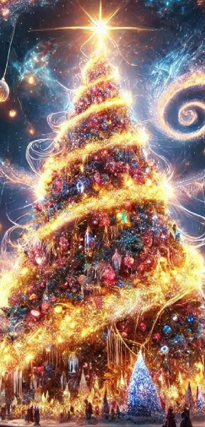 Enchanting Christmas tree with twinkling lights and star.