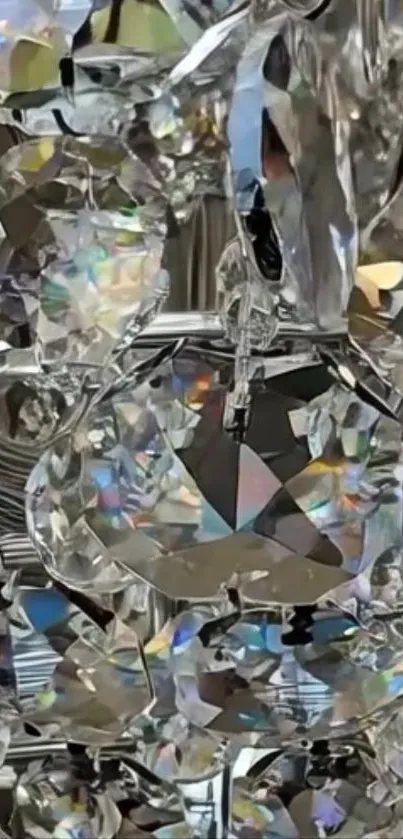 Close-up of sparkling crystal prisms with reflective light effects.