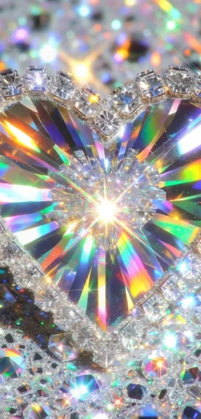 Glamorous heart-shaped crystal with rainbow reflections.