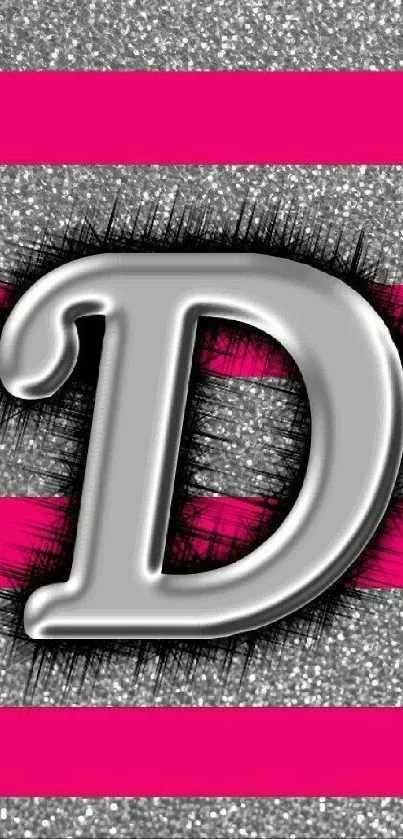 Bold letter D with pink glitter stripes on mobile wallpaper.