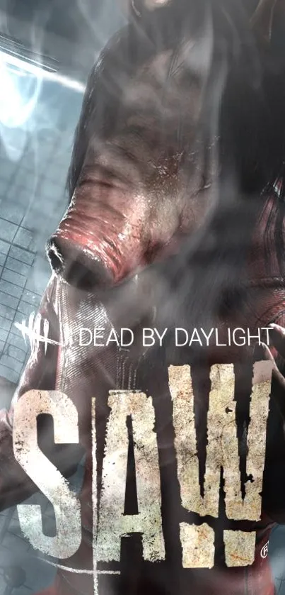 Dead by Daylight: Saw themed wallpaper featuring horror design.