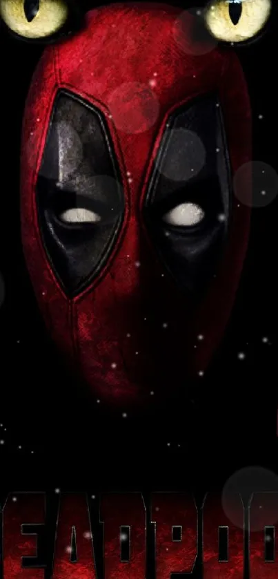 Deadpool mask with intense eyes mobile wallpaper.