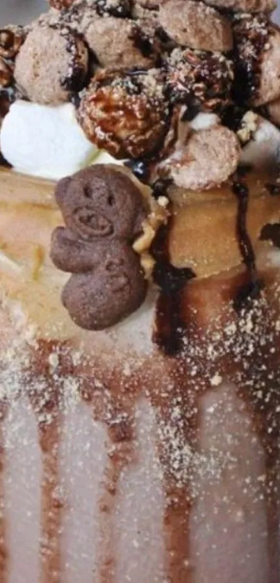 Decadent milkshake with chocolate, marshmallows, and cookies.