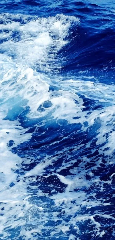 Deep blue ocean waves crashing with foamy white crests.