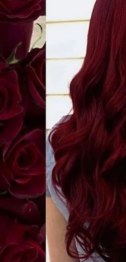 Deep red roses and hair mobile wallpaper.