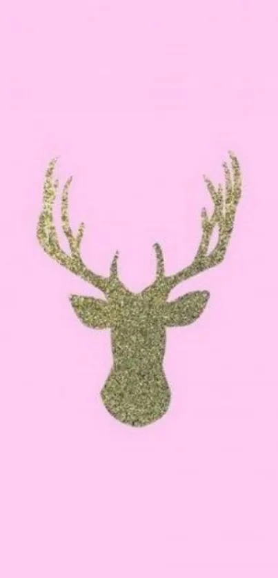 Glittery deer silhouette on pink background wallpaper.