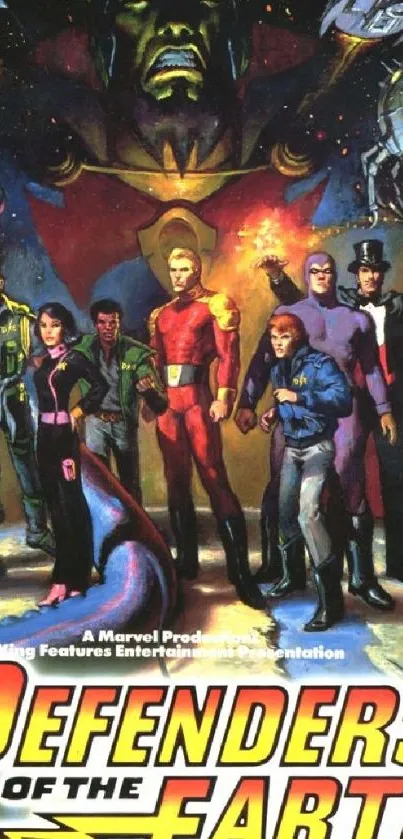 Defenders of the Earth vintage poster art with heroes.