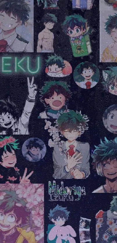 Colorful anime collage of Deku with vibrant character designs.