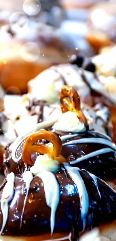 Delicious chocolate covered donuts wallpaper, perfect for dessert lovers.