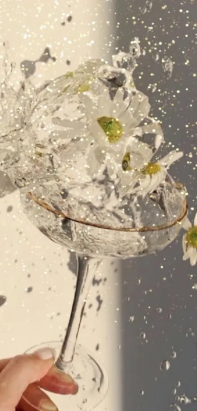 Clear glass with daisies splashing elegantly in sunlight.