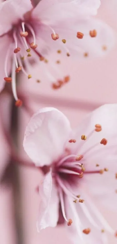 Delicate pink blossoms on a branch, soft focus.