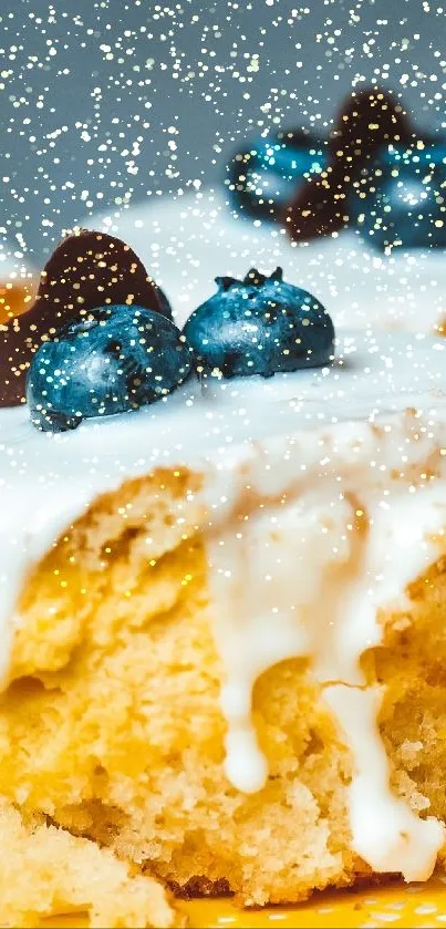 Blueberry cakes with creamy icing on a plate.