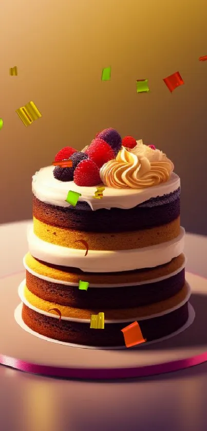 Layered cake with fruit topping mobile wallpaper.