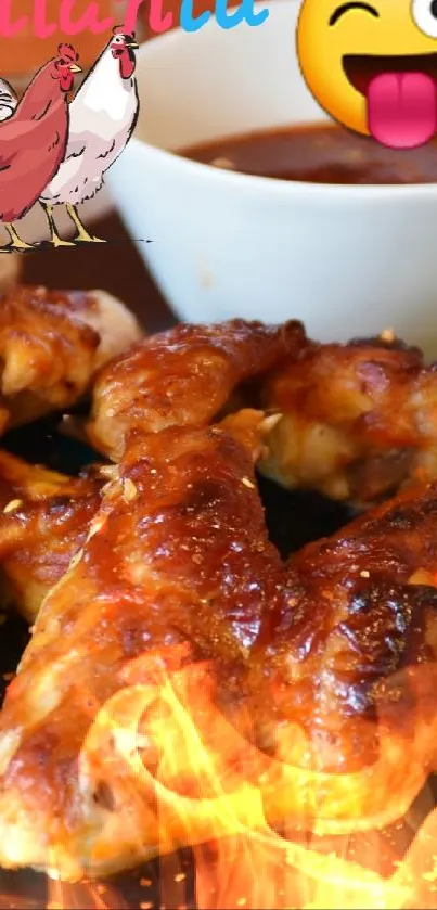 Juicy chicken wings with veggies and bread on a platter.