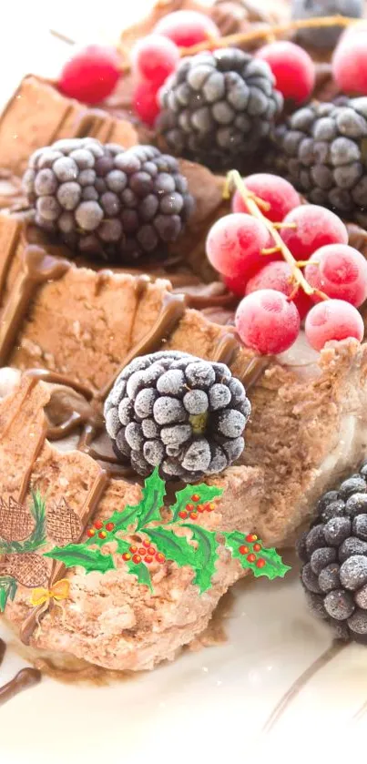 Chocolate waffles with berries on a plate.