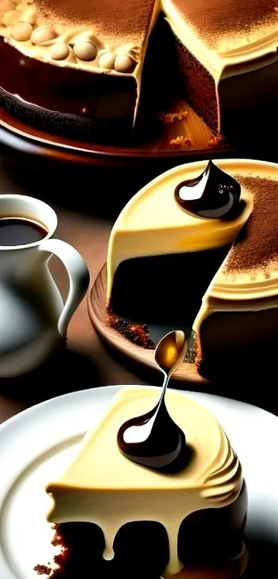 Artistic chocolate cake slices wallpaper