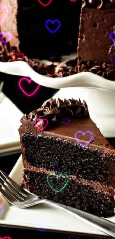Rich chocolate cake slice with frosting on a plate.