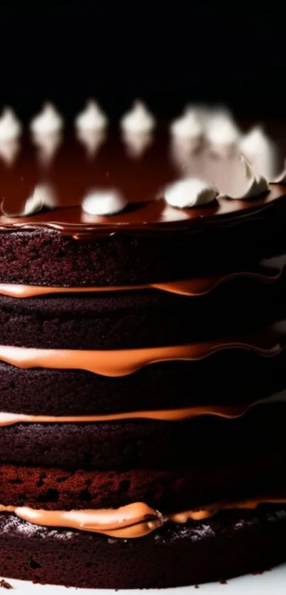 Rich chocolate cake with creamy layers for mobile wallpaper.