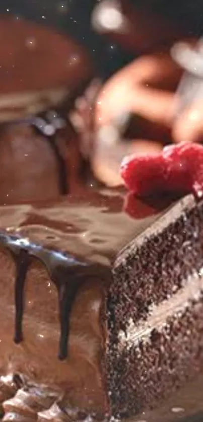 Indulgent chocolate cake with smooth frosting and raspberry topping