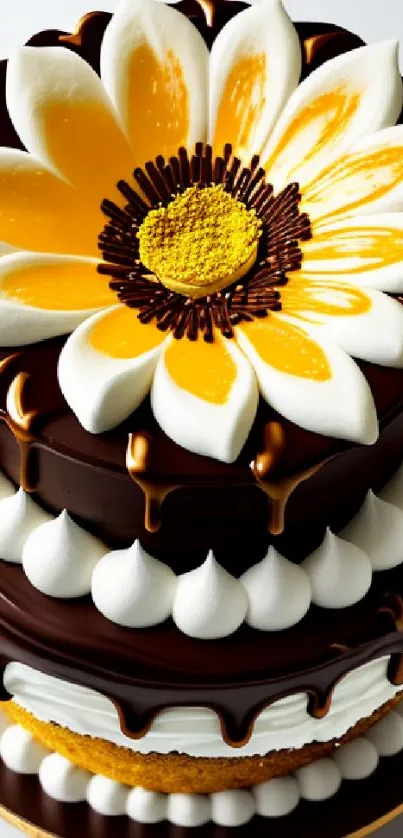 Chocolate cake with floral decoration design.