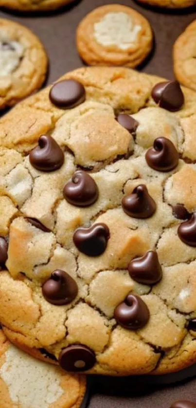 Close-up of chocolate chip cookie wallpaper with detailed textures